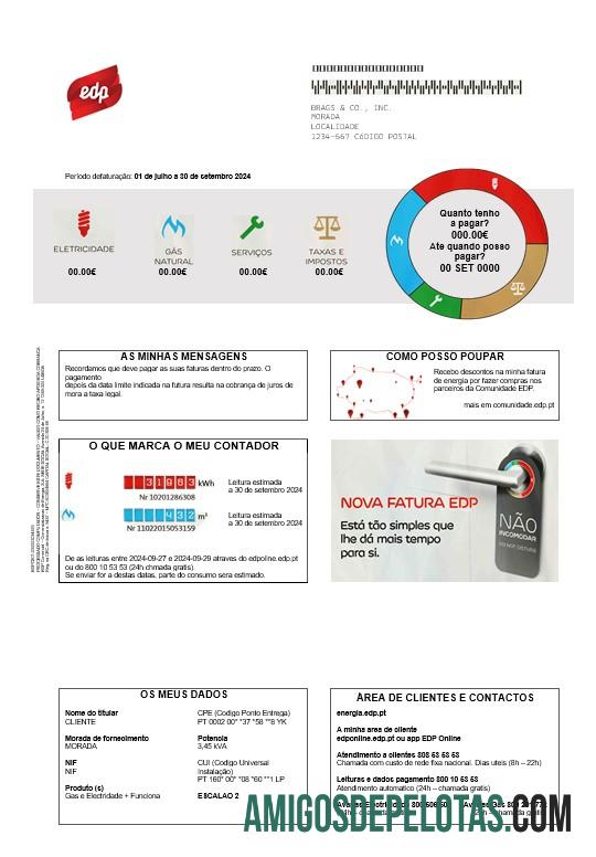realista Modelo de conta de serviços públicos EDP Portugal em formatos Word e PDF, bom para comprovação de endereço